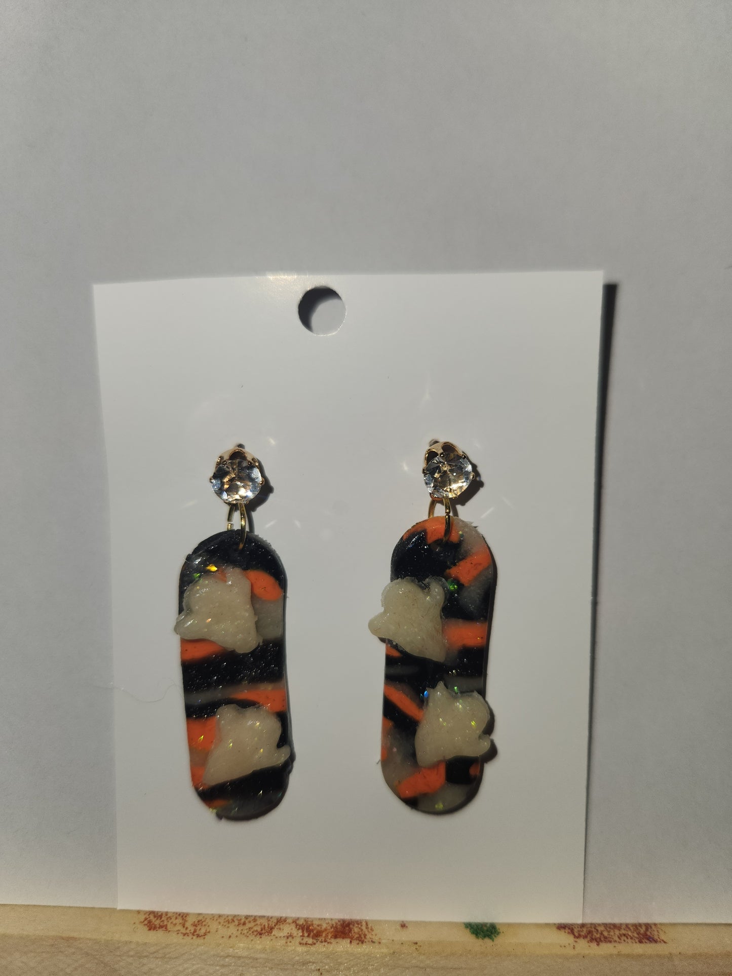 Marble Halloween Ghost Clay Earrings