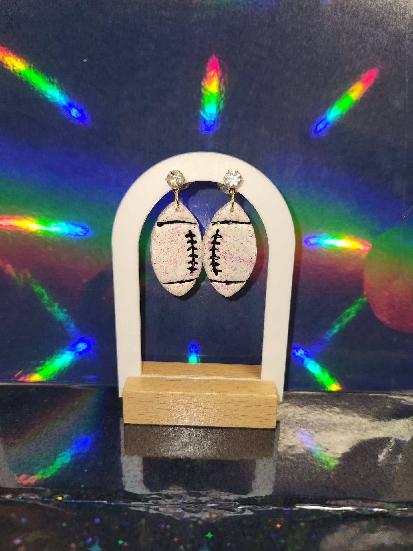 Football Clay Earrings with “Diamond” Stud Earrings