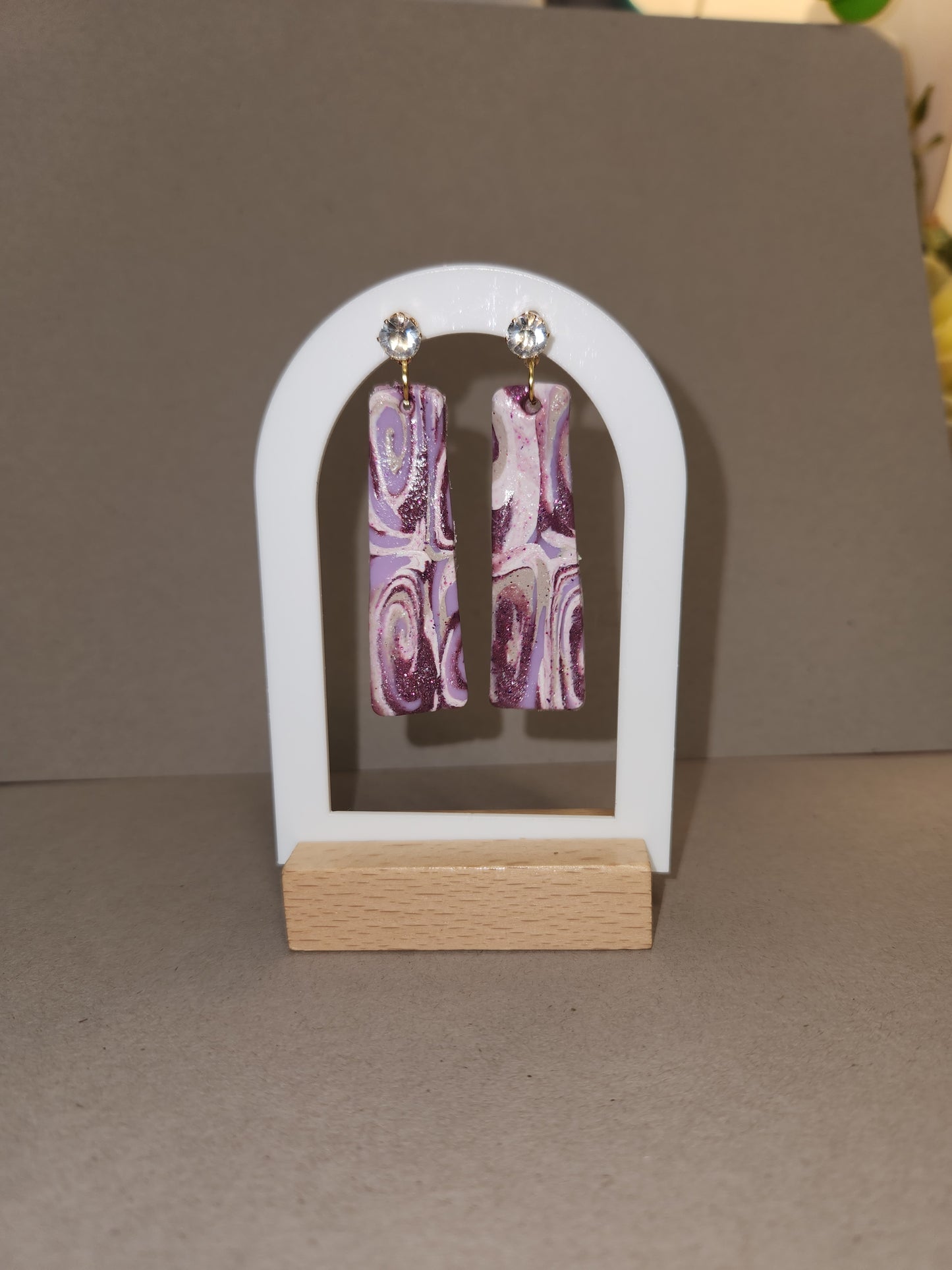 70's Swirl Purple Rectangle Drop Clay Earrings