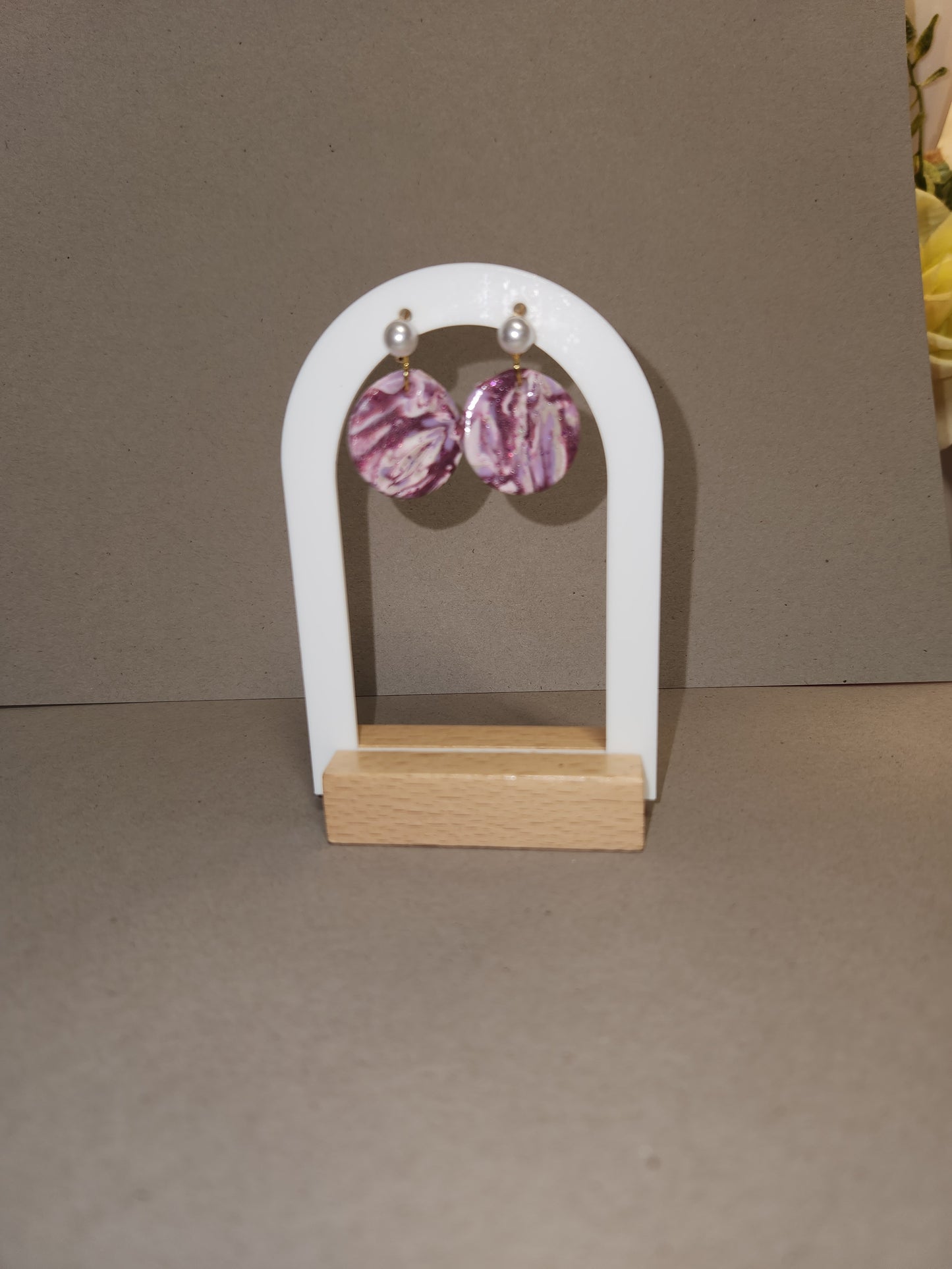 Purple and Tan Marble Clay Earrings