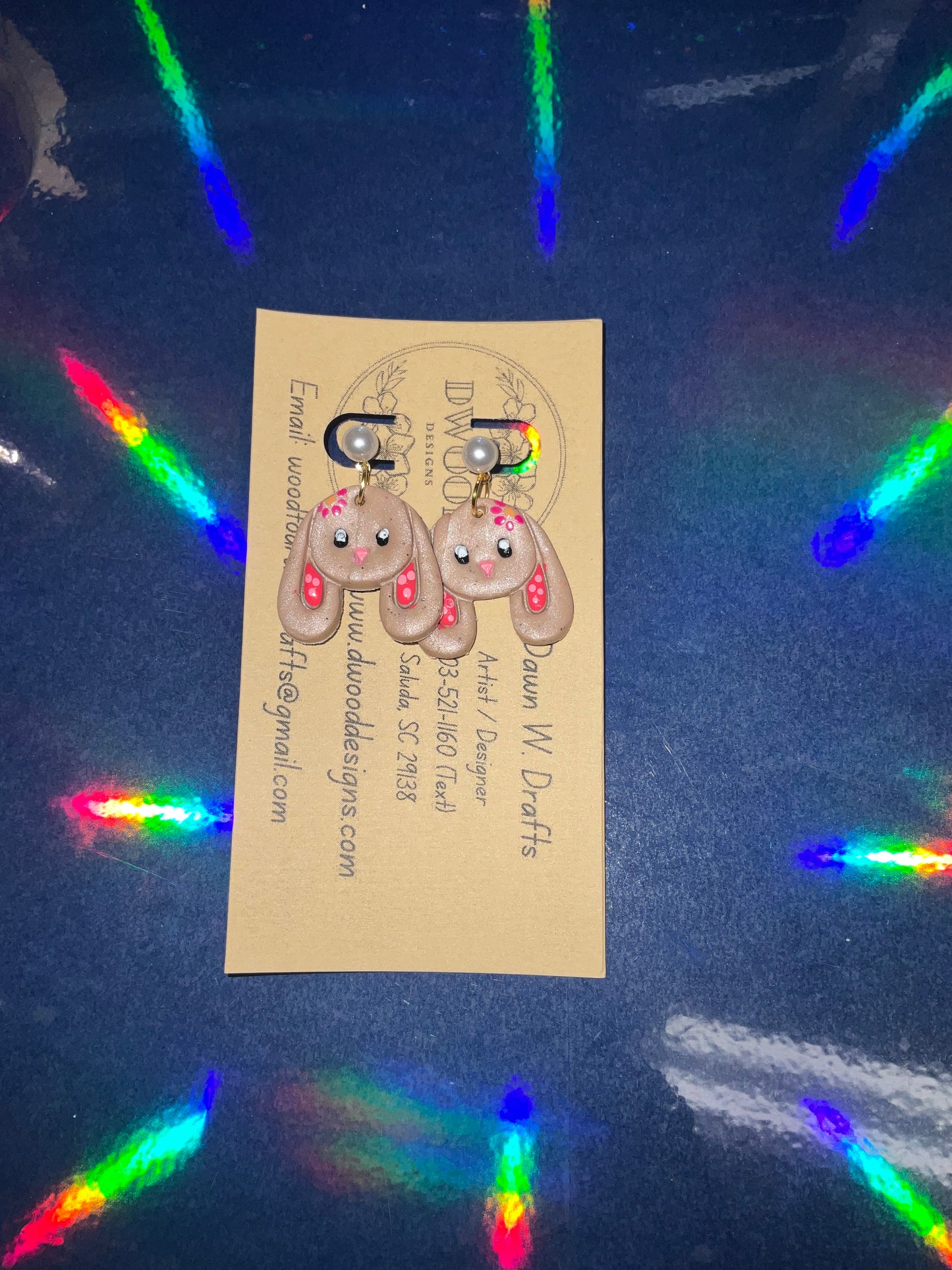 Little Girl Bunny Drop Stud Clay Earrings