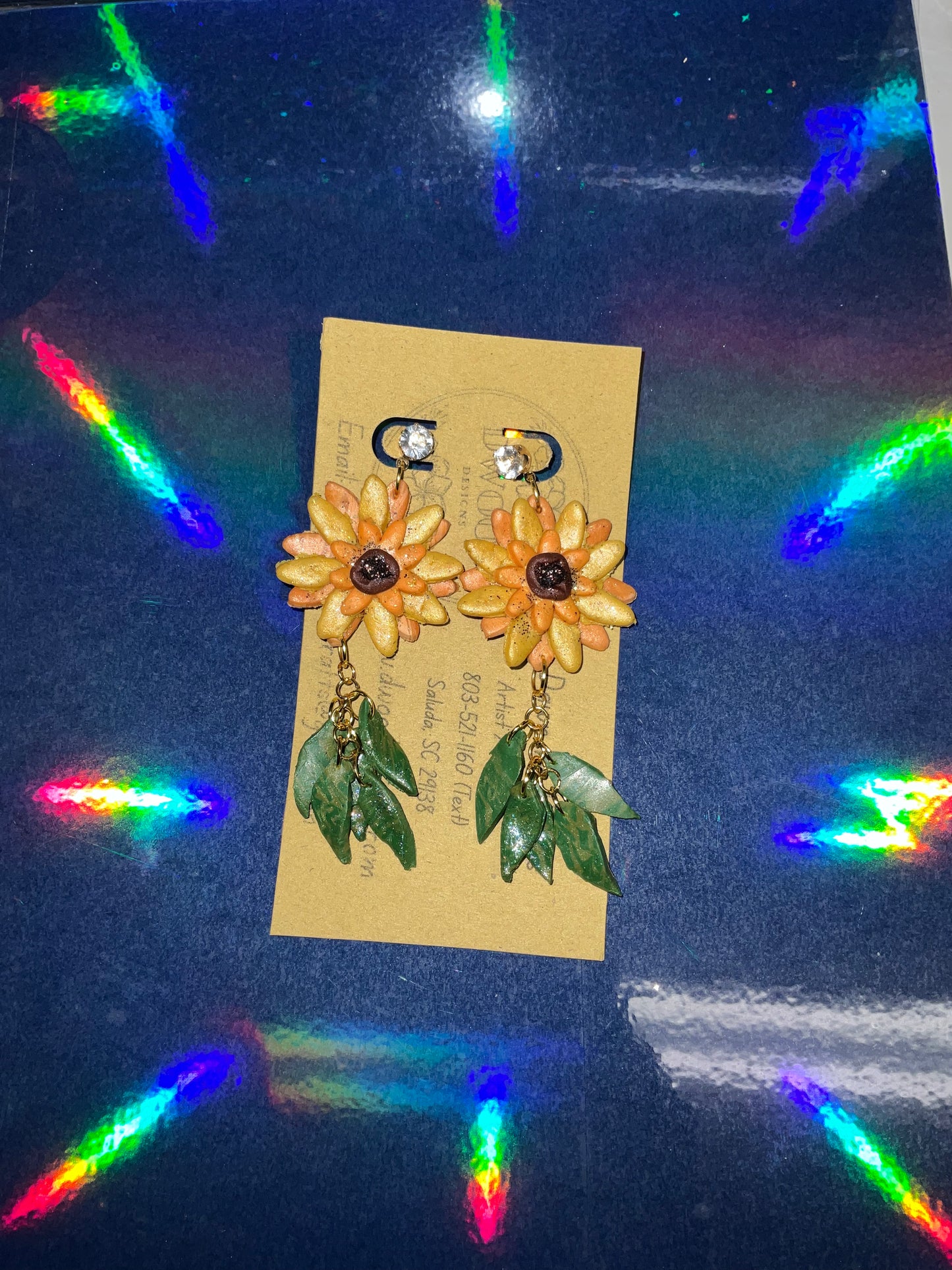 Sun Flower Dangle Clay Earrings