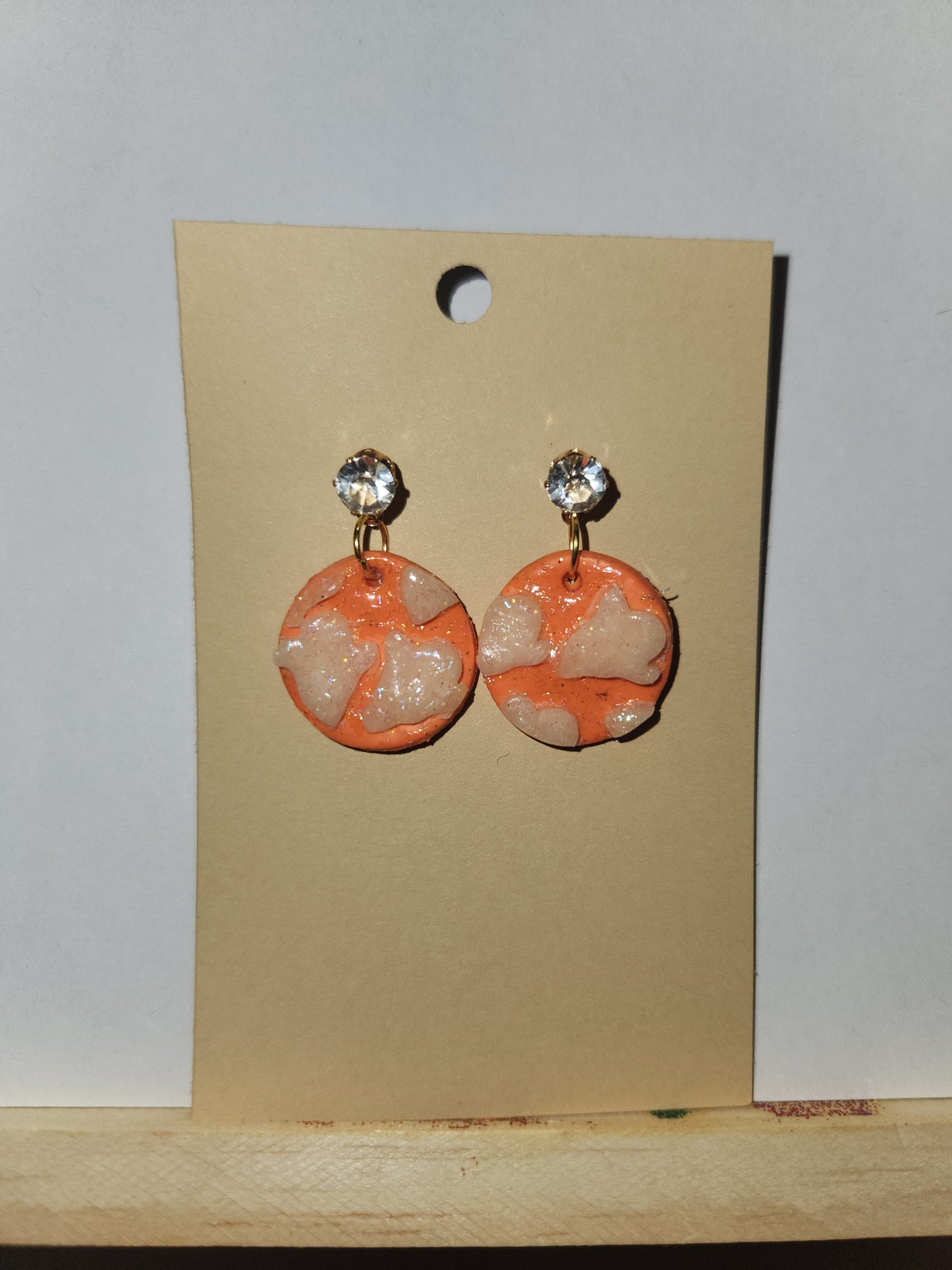 Orange Circles with Glow in the Dark Ghost Clay Earrings