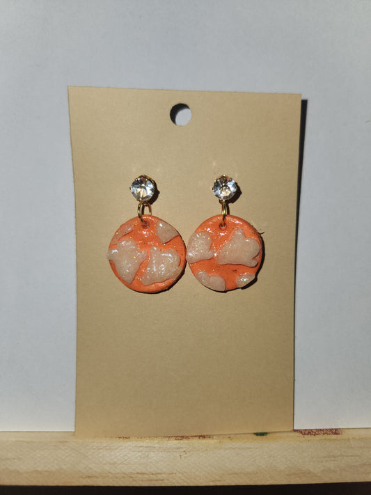 Orange Circles with Glow in the Dark Ghost Clay Earrings