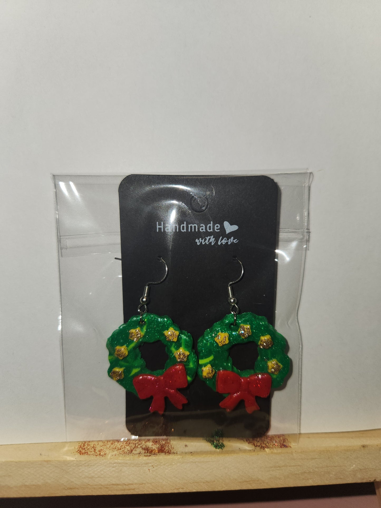 Christmas Wreath with Red bow and Yellow Stars