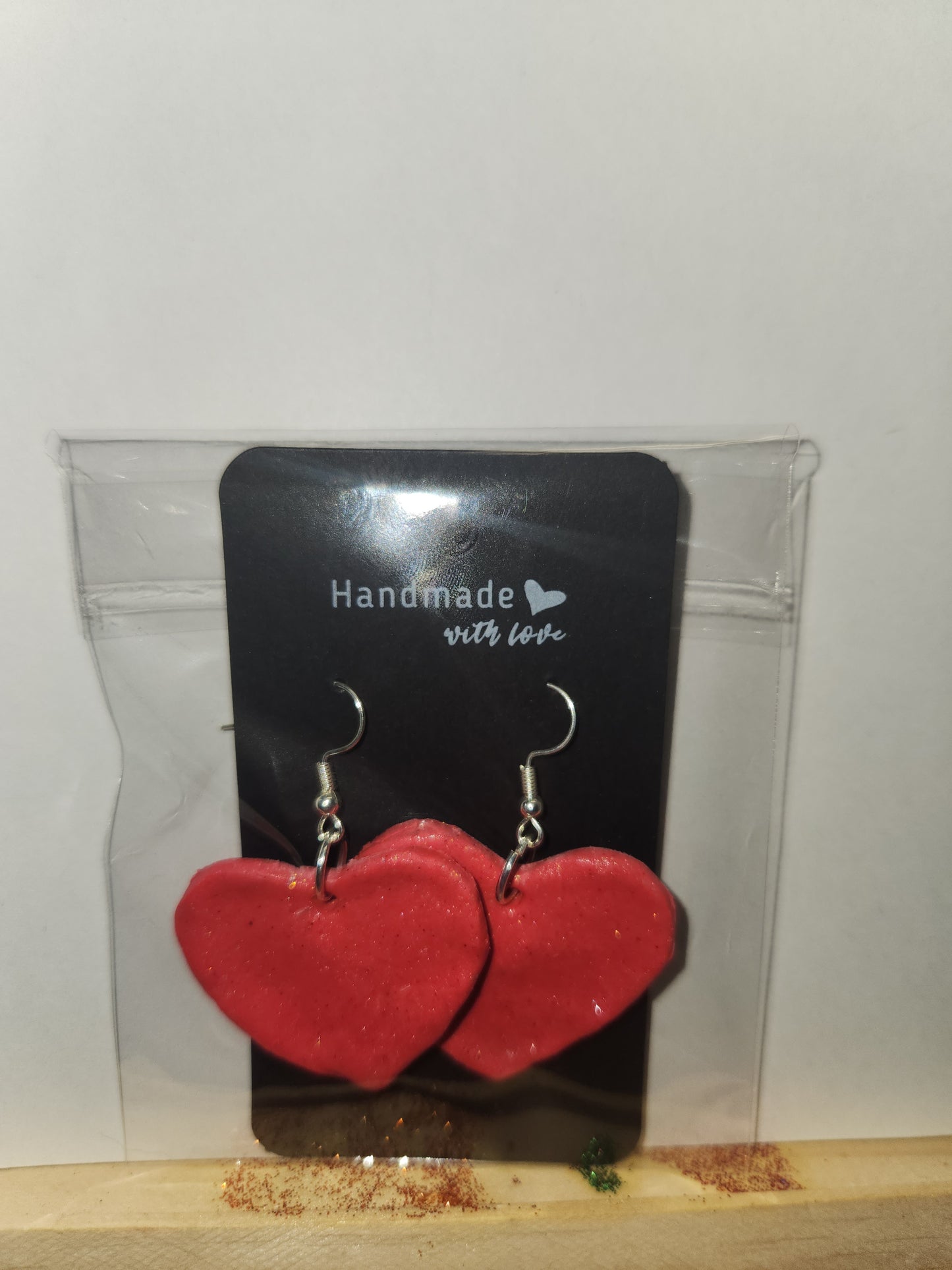 Reddish Pink Heart Clay Earrings