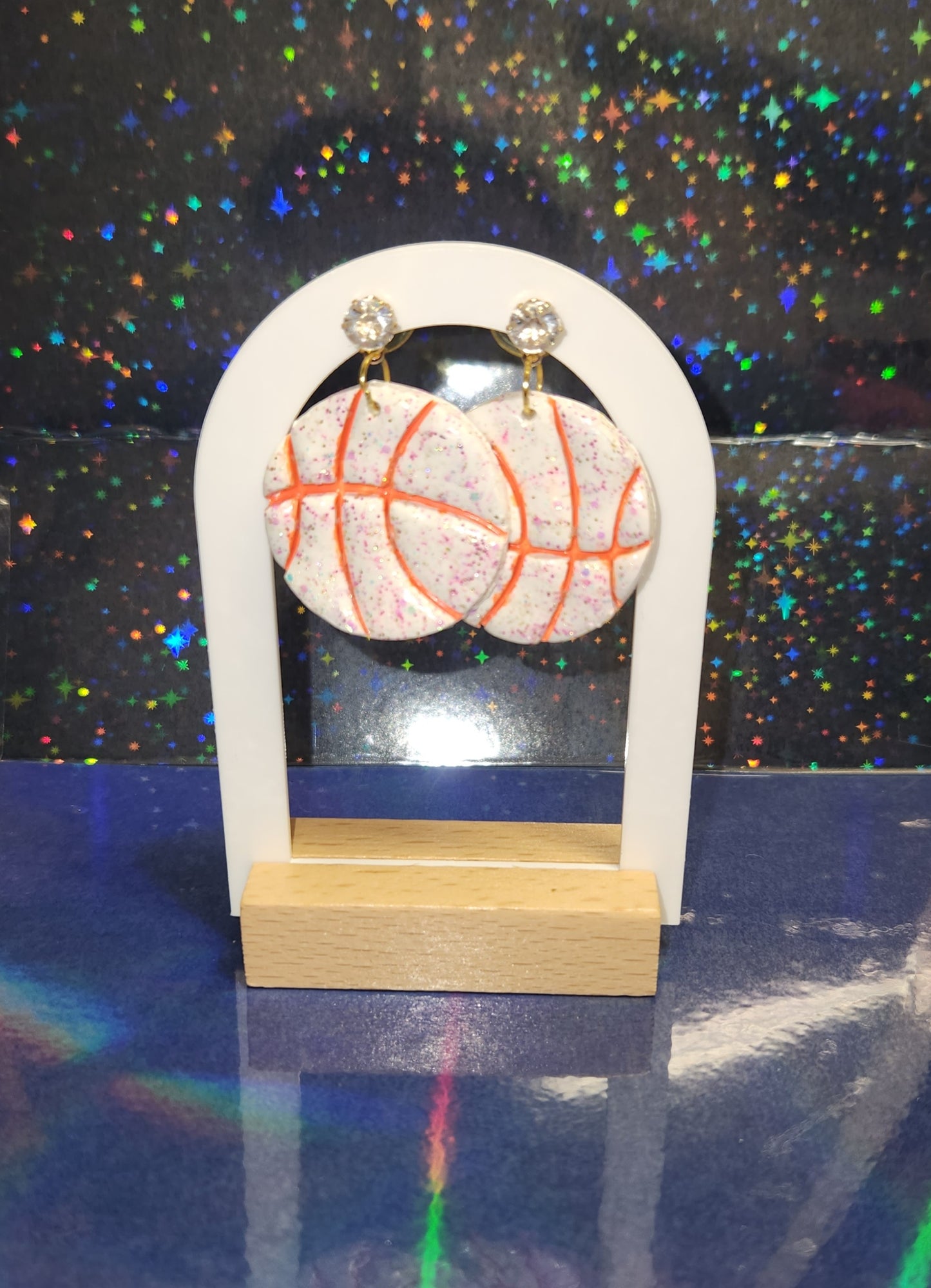 Basketball “Diamond” Stud Clay Earrings
