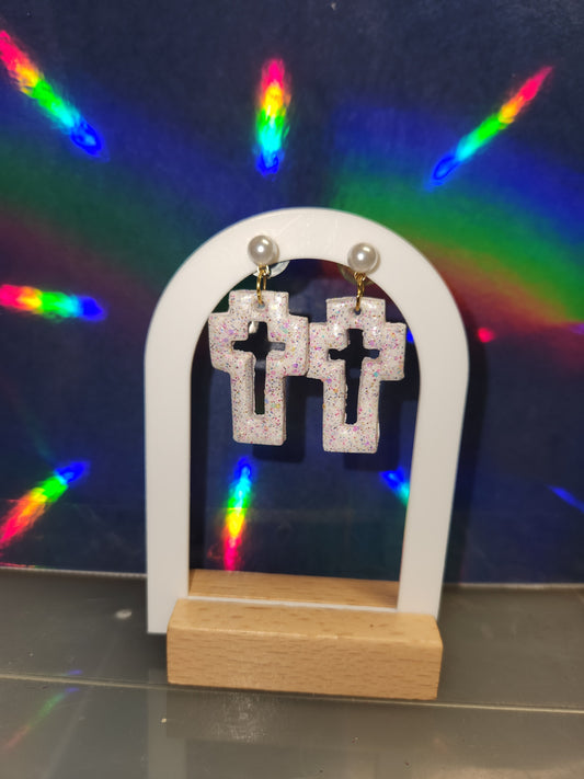 Pearl Stud Cross Clay Earrings