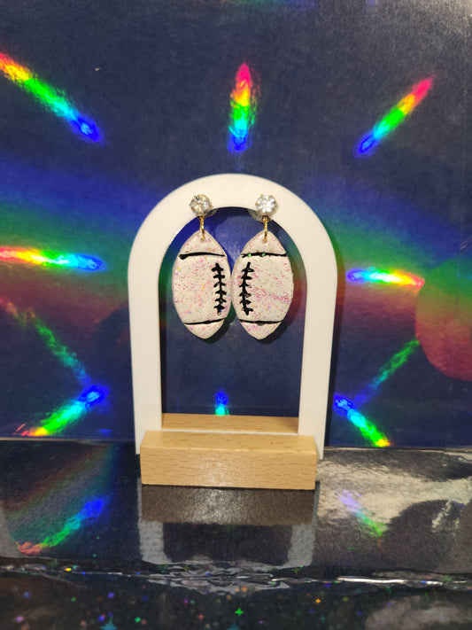 Football Clay Earrings with “Diamond” Stud Earrings