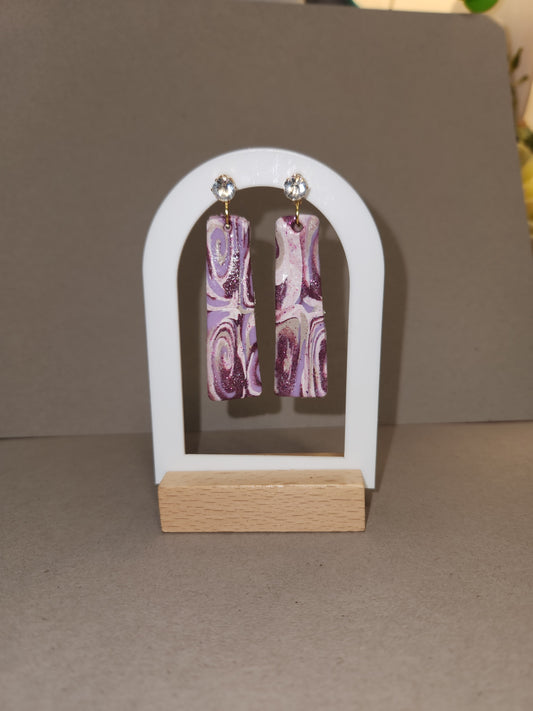 70's Swirl Purple Rectangle Drop Clay Earrings