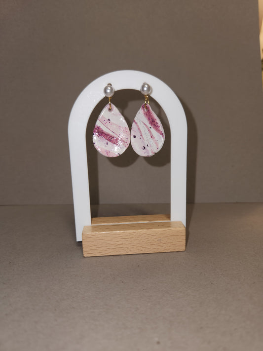 White and Purple Marble Tear Drop Clay Earrings