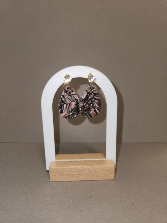 Lavender and Dark Green Marble Tear Drop Clay Earrings