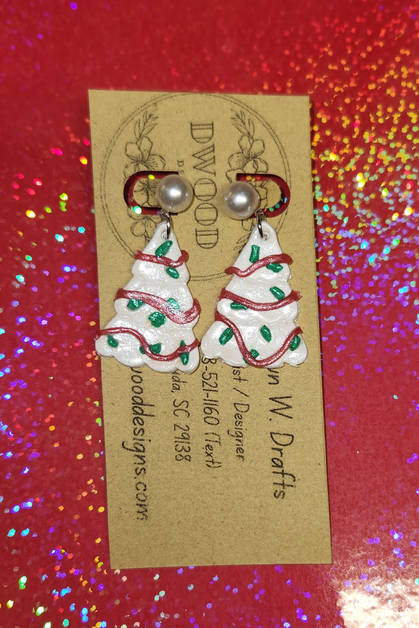 Little Debbie White Christmas Tree Cake Clay Earrings