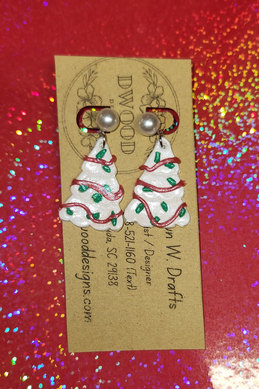 Little Debbie White Christmas Tree Cake Clay Earrings