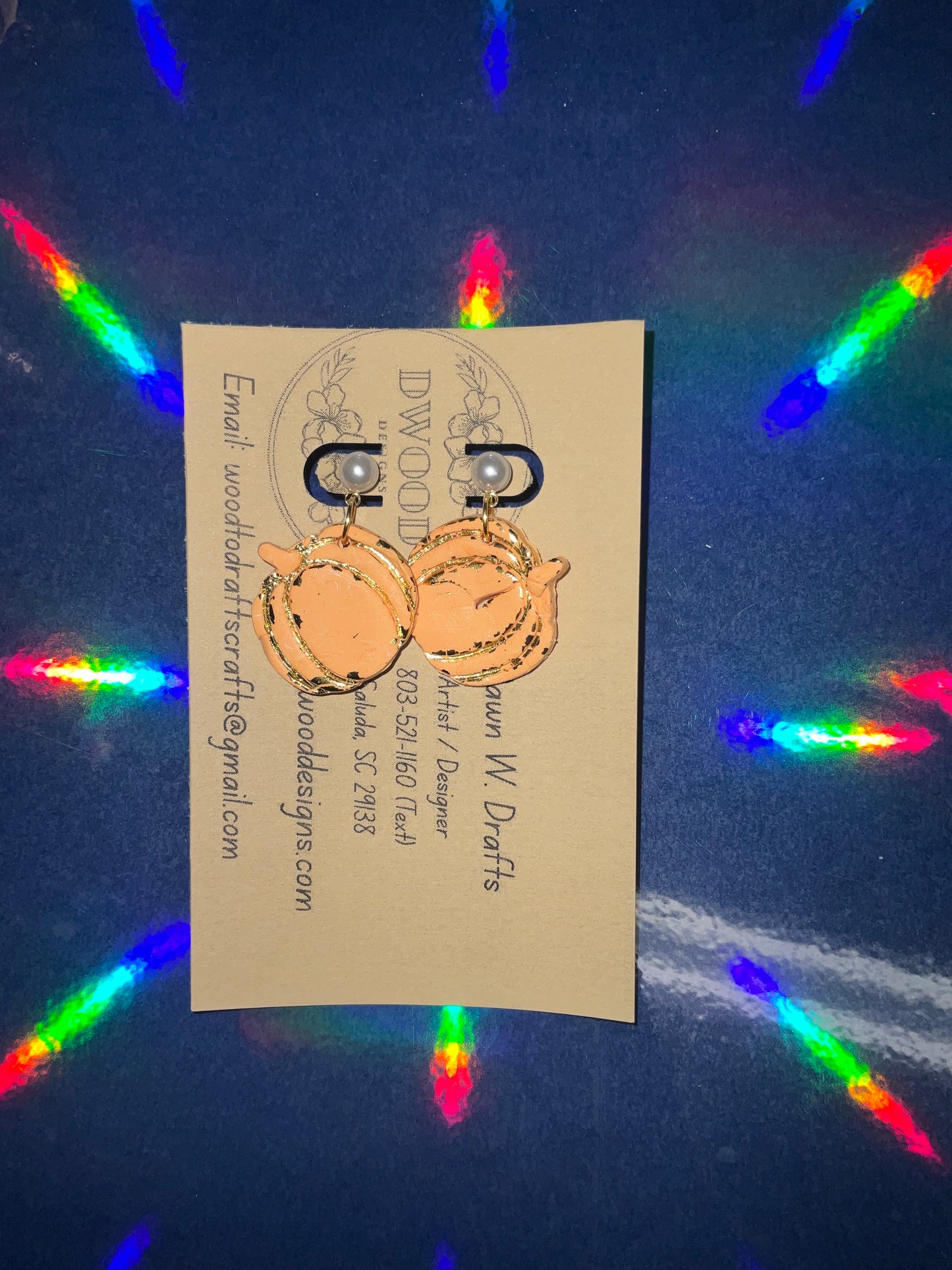 Gold Flake Pumpkin Clay Earrings