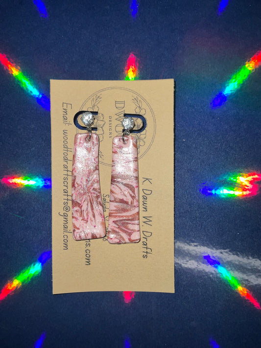 Pink Marble Rectangle Diamond Stud Clay Earrings