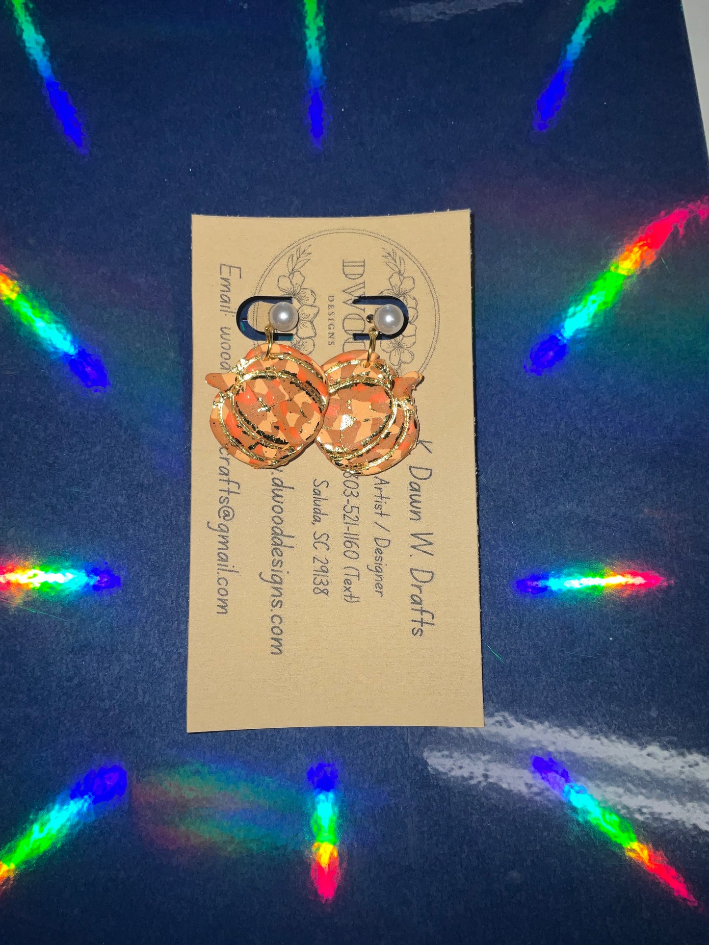 Fall Patched Gold Flake Pumpkin Clay Earrings