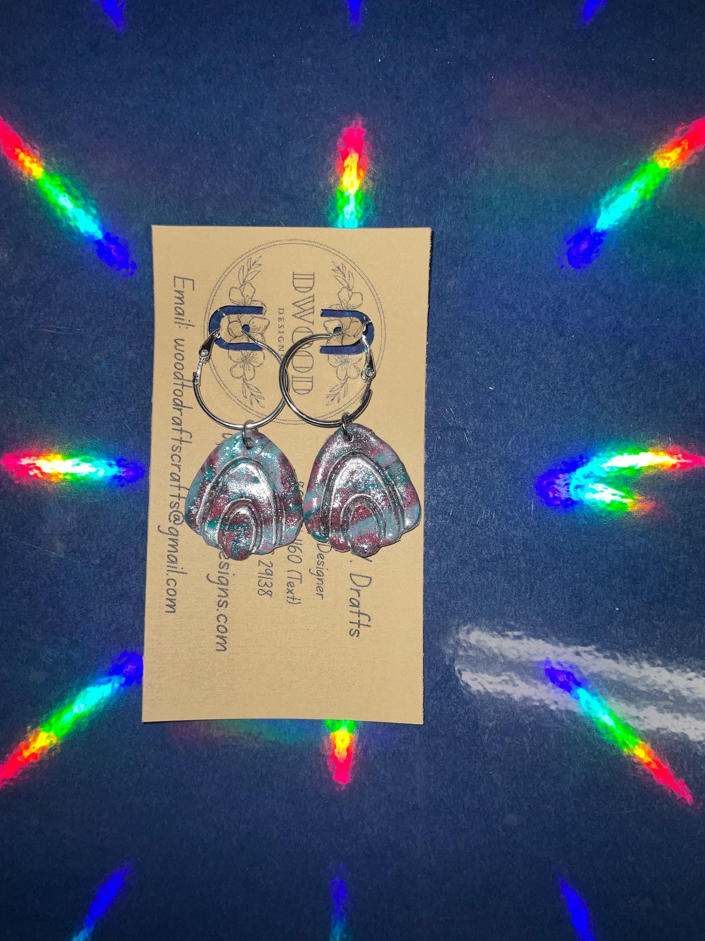 Purple/Teal Marble Geometric Shape Clay Earrings