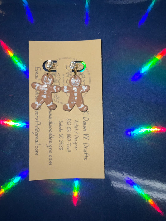 Tan Gingerbread Man Clay Earrings