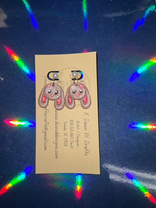 Little Girl Bunny Drop Stud Clay Earrings