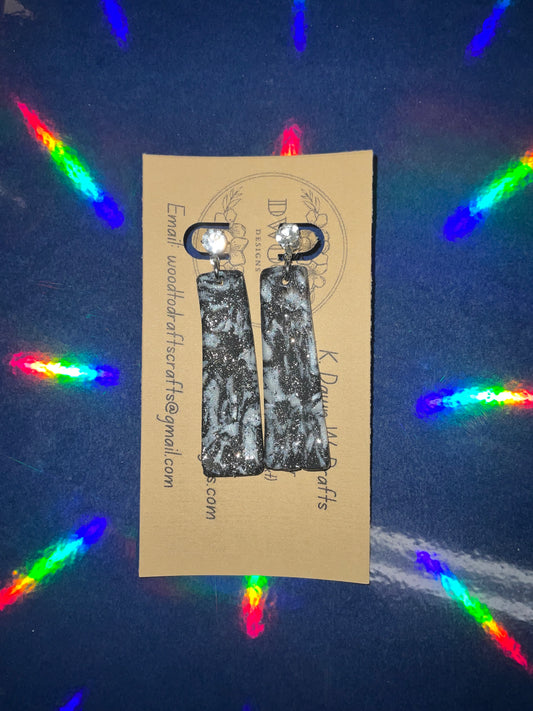 Black and Pearl Marble Rectangle Drop Stud Clay Earring