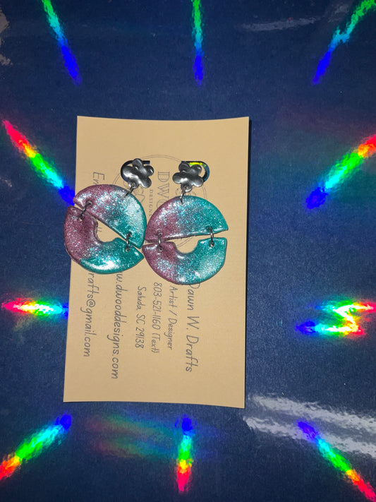 Purple/ Teal Ombré Geometric Clay Earrings