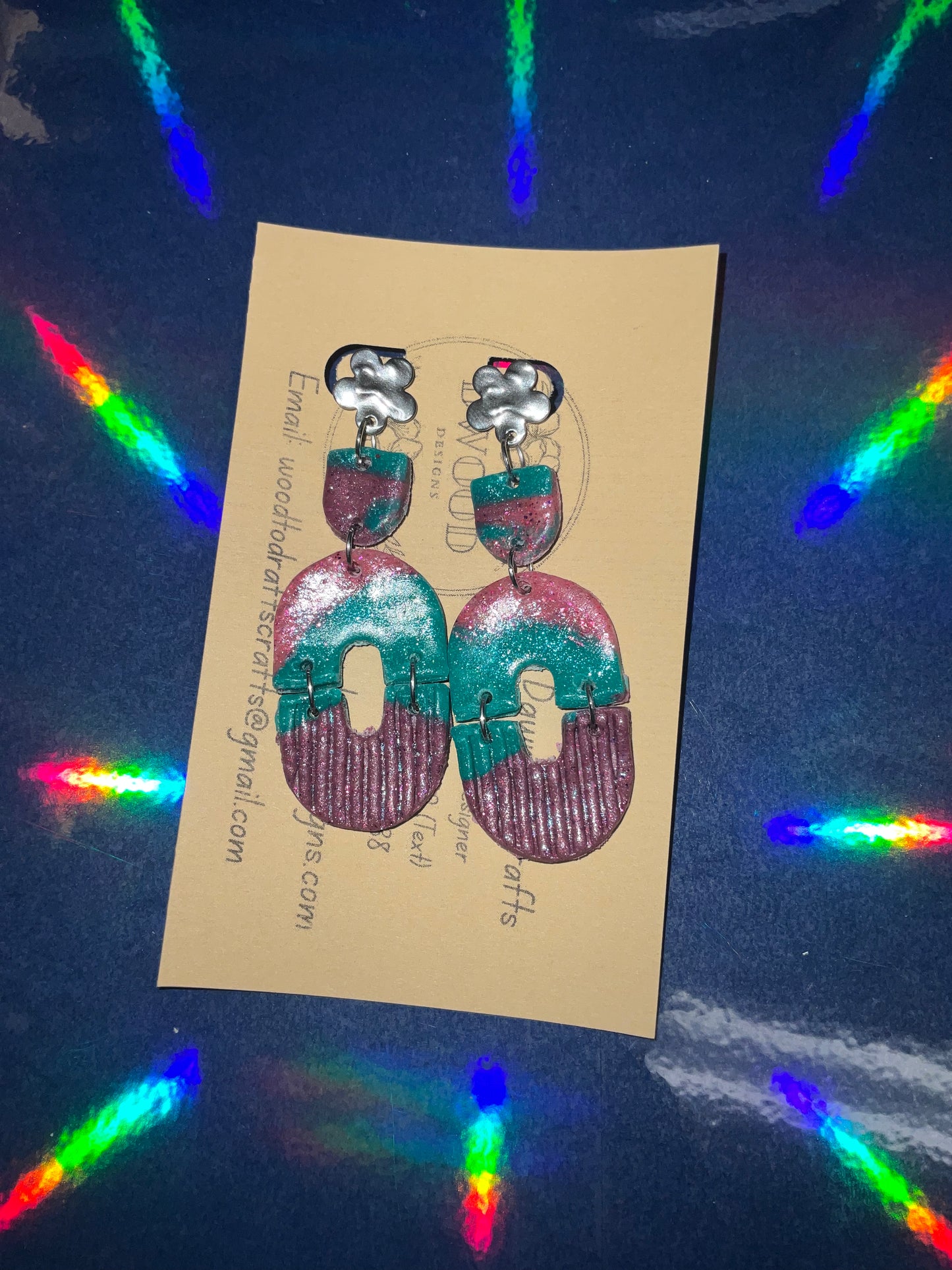 Geometric Pink/Teal/Purple Ombré Clay Earrings