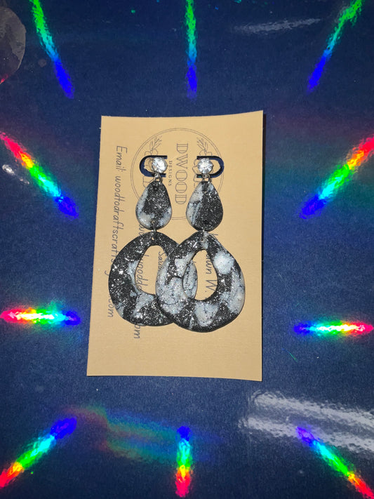 Black and Pearl Marble Tear Drop Clay Earring