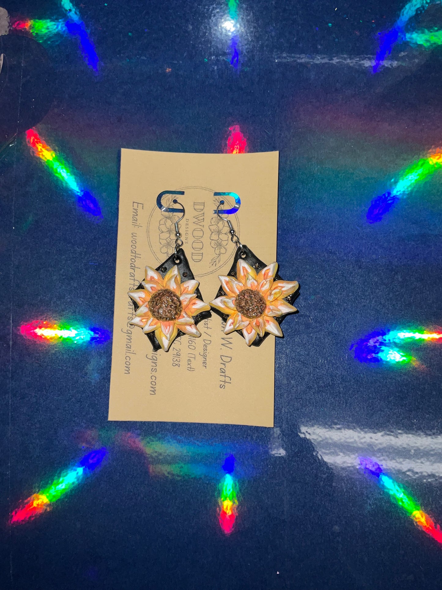 Sun Flower Block Clay Earrings