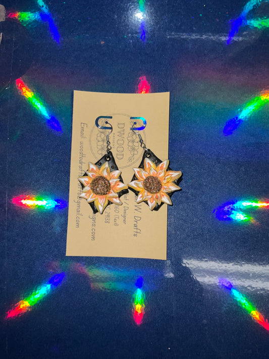 Sun Flower Block Clay Earrings